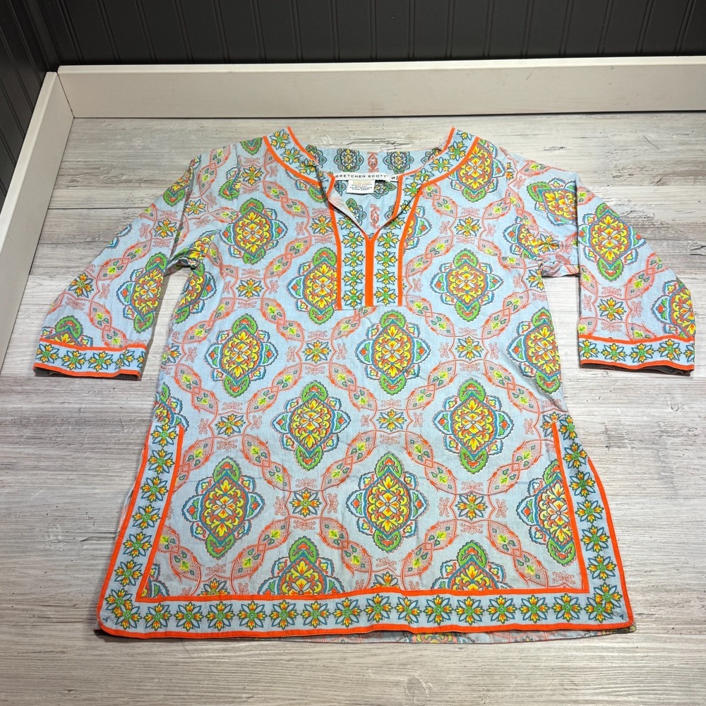 Gretchen Scott Split Neck Patterned Tunic Womens Sz S‎